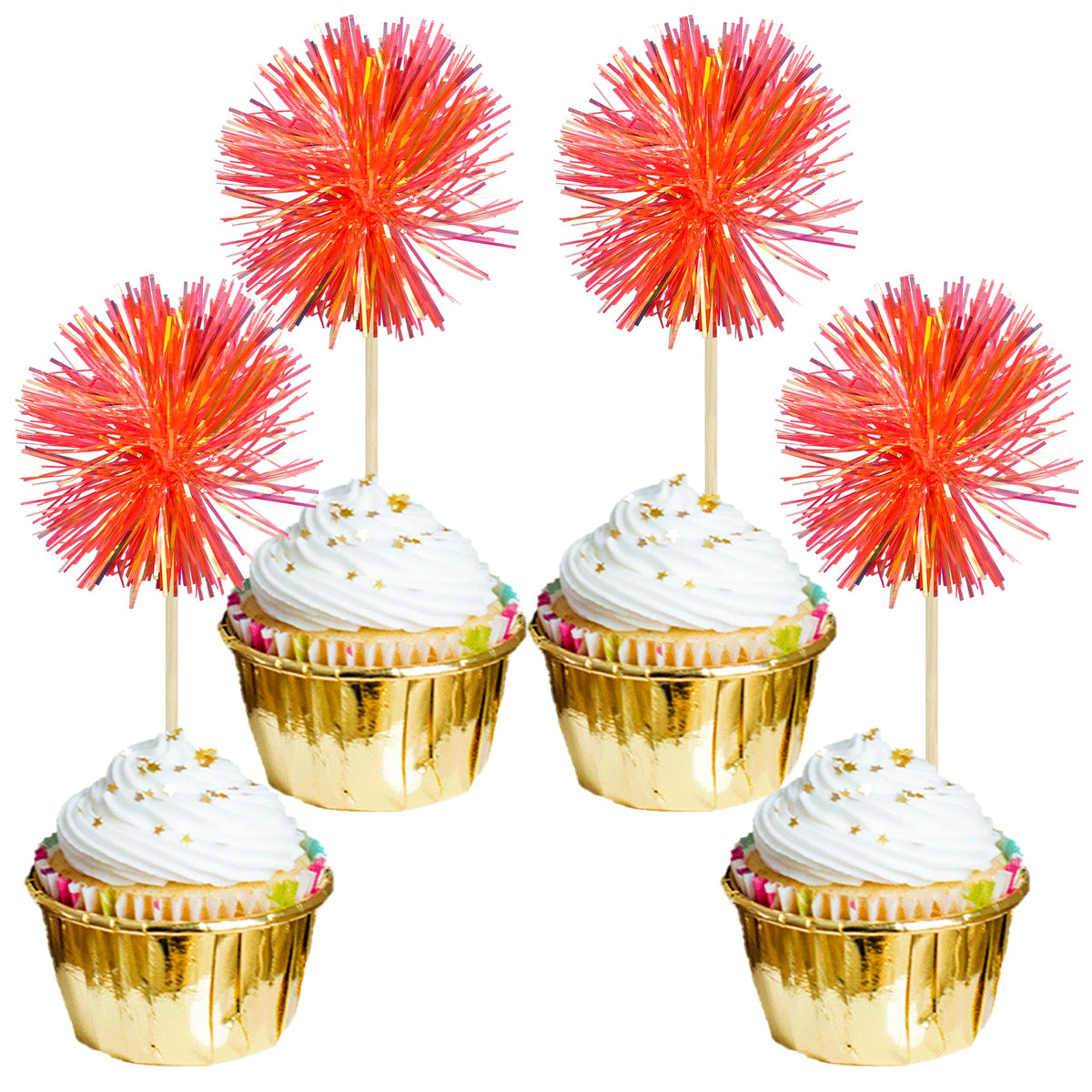 Gyufise 30Pcs Foil Firework Cupcake Toppers Sparkle Tinsel Cake Toppers Tinsel Drink Cake Decoration Cocktail Picks for Birthday Wedding Graduation Party Supplies Dark Blue