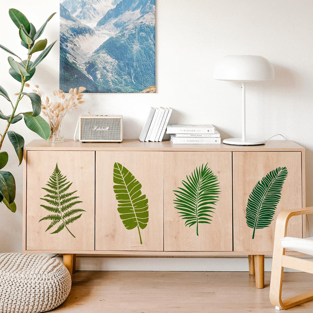 TWINKLEMON 6PCS Large Leaf Stencils for Painting on Walls 16 x 12 Inch Plant Stencil with Brushes Palm Leaf Wall Stencil Tropical Leaves Stencils Plastic Drawing Templates for Wall Furniture Fabric