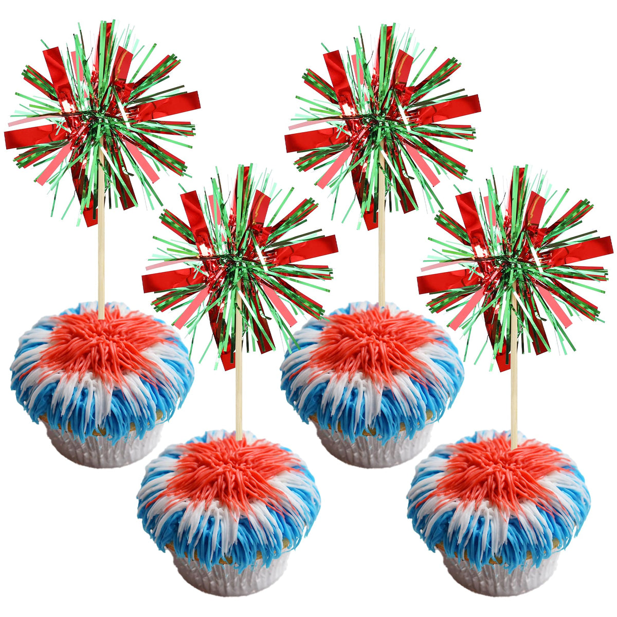 Gyufise 30Pcs Foil Firework Cupcake Toppers Sparkle Tinsel Cake Toppers Tinsel Drink Cake Decoration Cocktail Picks for Birthday Wedding Graduation Party Supplies Dark Blue