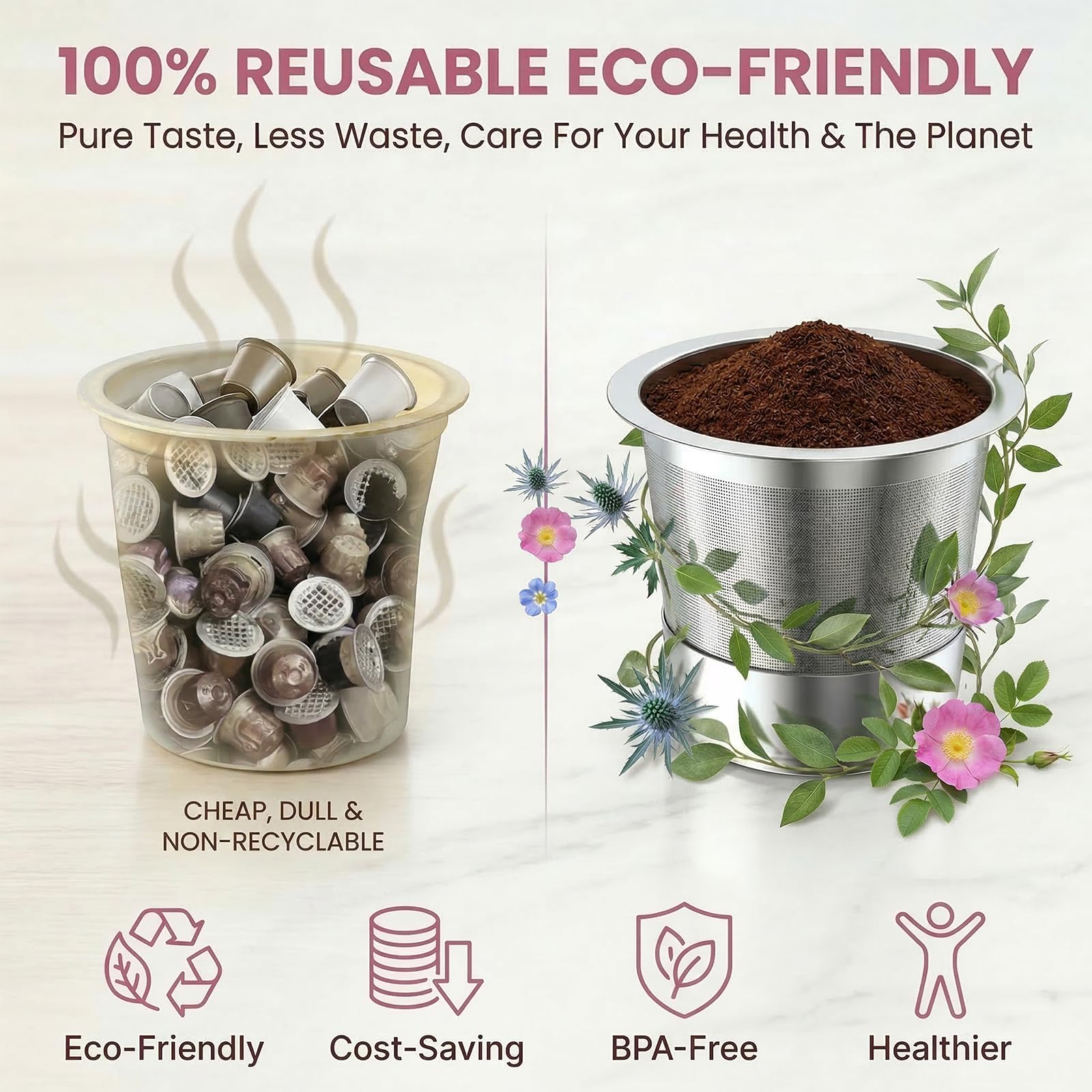Reusable K Cups Coffee Pods for K eurig, Universal Stainless Steel Reusable K Cup Coffee Filters Compatible with K eurig 1.0 Coffee Machines,Eco-Friendly, BPA-Free (4 Pack)