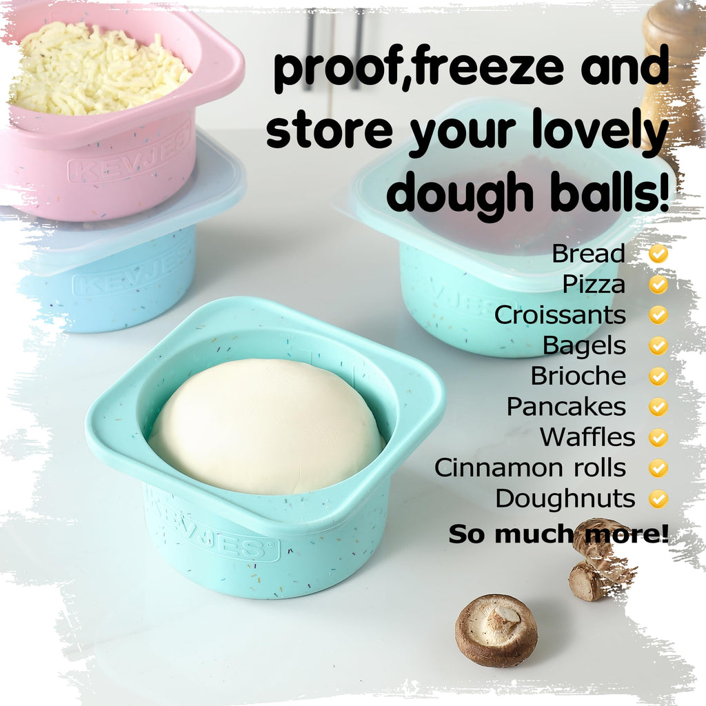KEVJES PLUS 1000ml Pizza Dough Proofing Containers for DIY family Artisan Pizza, Food Grade Silicone Stackable Boxes with Lids, Freezer, Fridge, Dishwasher Safe-Sprinkles Pattern-3 Pack (Bondi Mint)