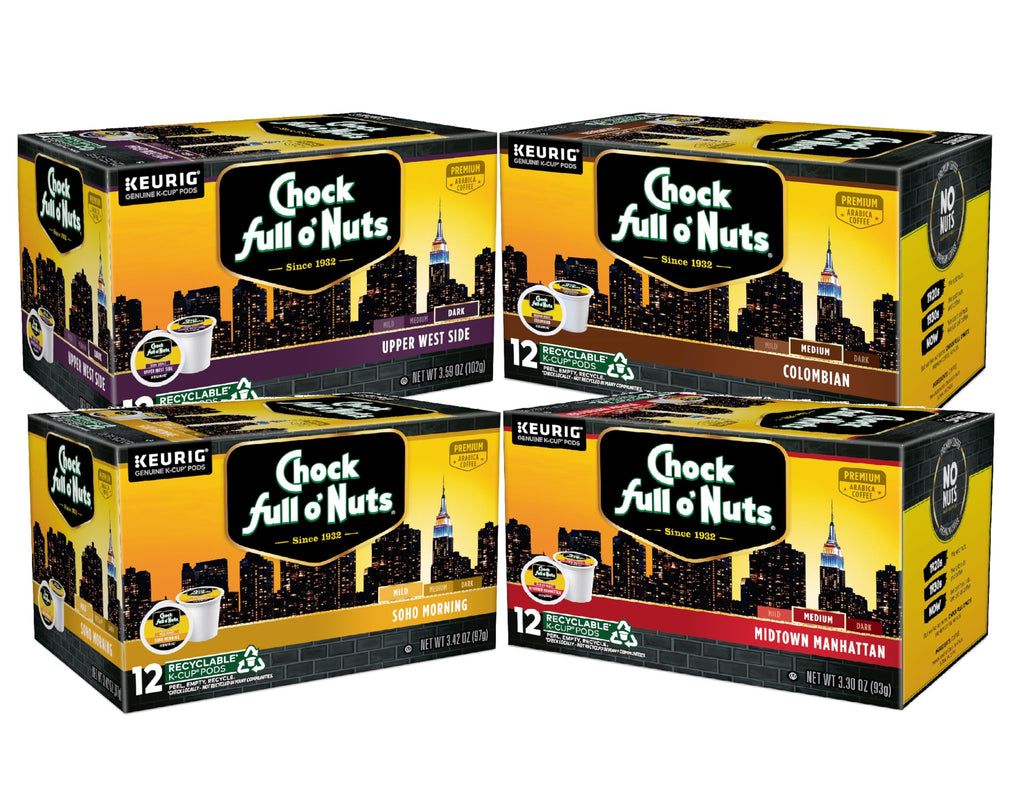 Chock Full o' Nuts Variety Pack Keurig K-Cup Pods for Keurig Brewers – Premium Arabica, Mild, Medium and Dark Roast – Single Serve – 4 Packs of 12 K-Cup Pods