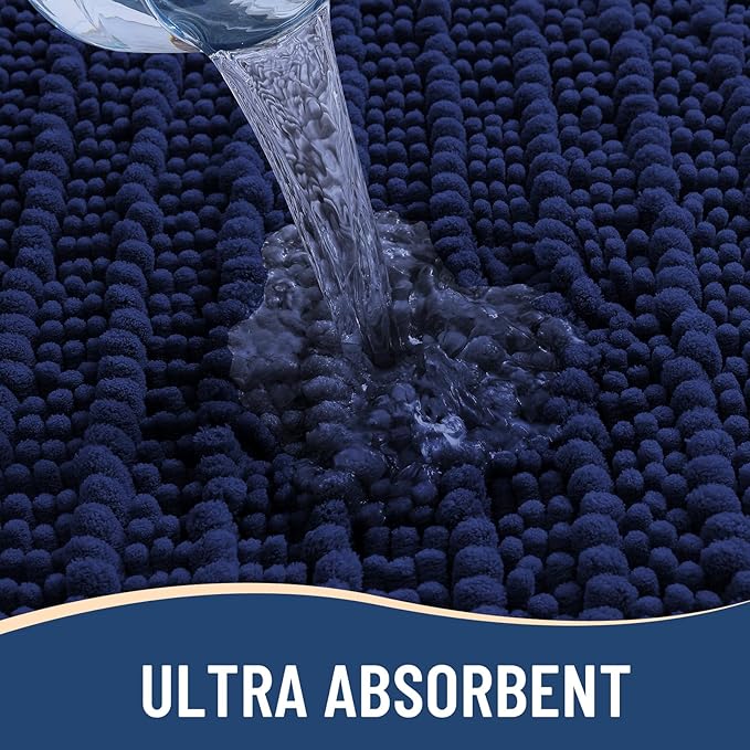 Arotive Luxury Chenille Bathroom Rug Mat, Extra Soft Thick Absorbent Shaggy Bath Rugs, Non-Slip Machine Wash Dry, Plush Bath Mats for Bathroom, Shower and Tub, 24x16, Navy
