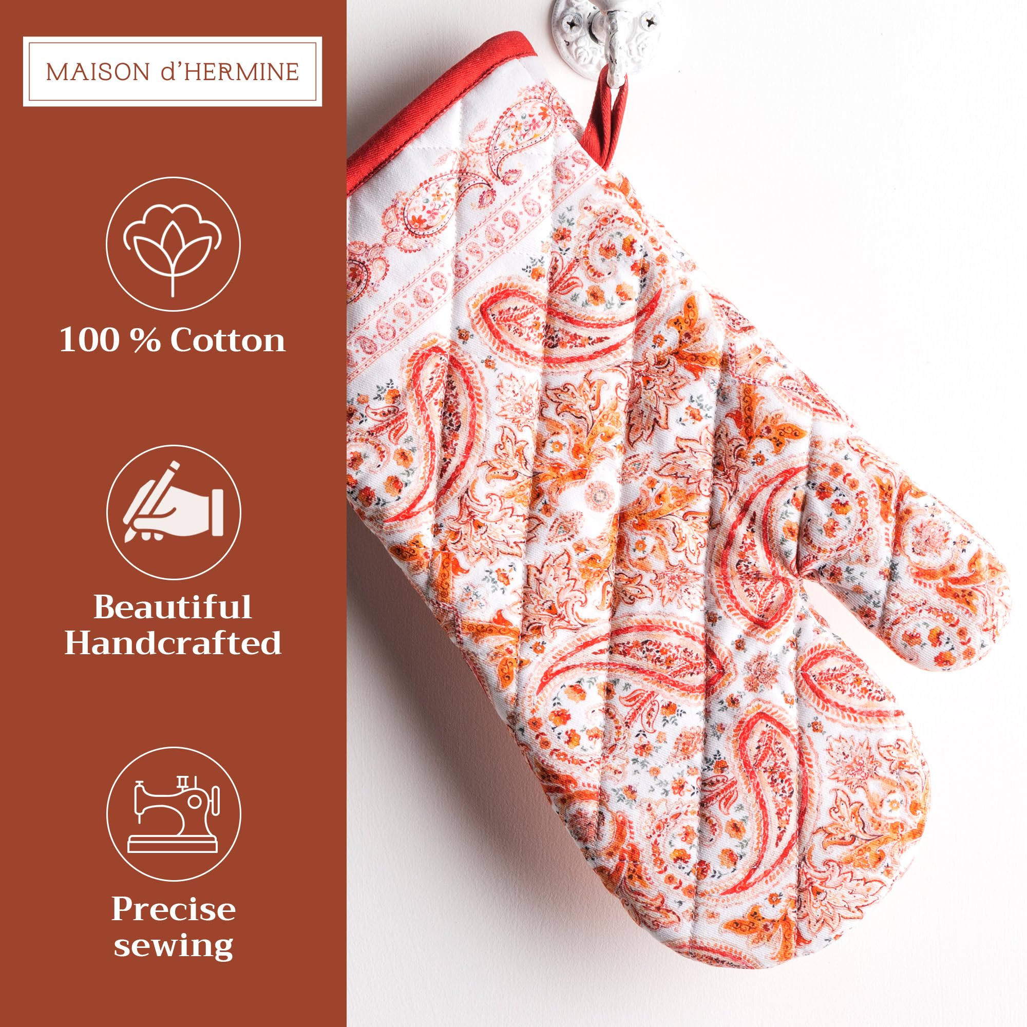 Maison d'Hermine Oven Gloves 100% Cotton Oven Mitt (7" x 13", Pack of 1)