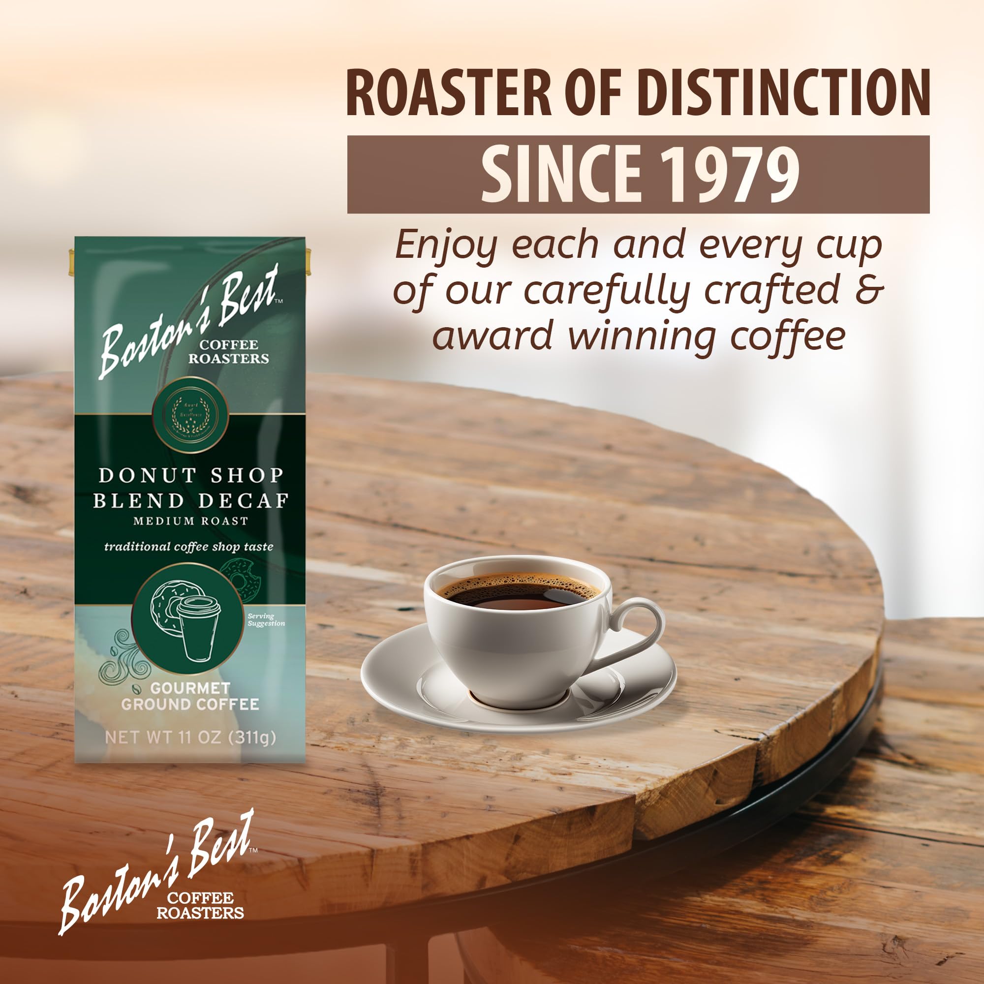 Boston’s Best Coffee - Hearty Medium-Roast Donut Shop Decaf Gourmet Premium Ground Coffee, 11 oz. / 311 g Bag