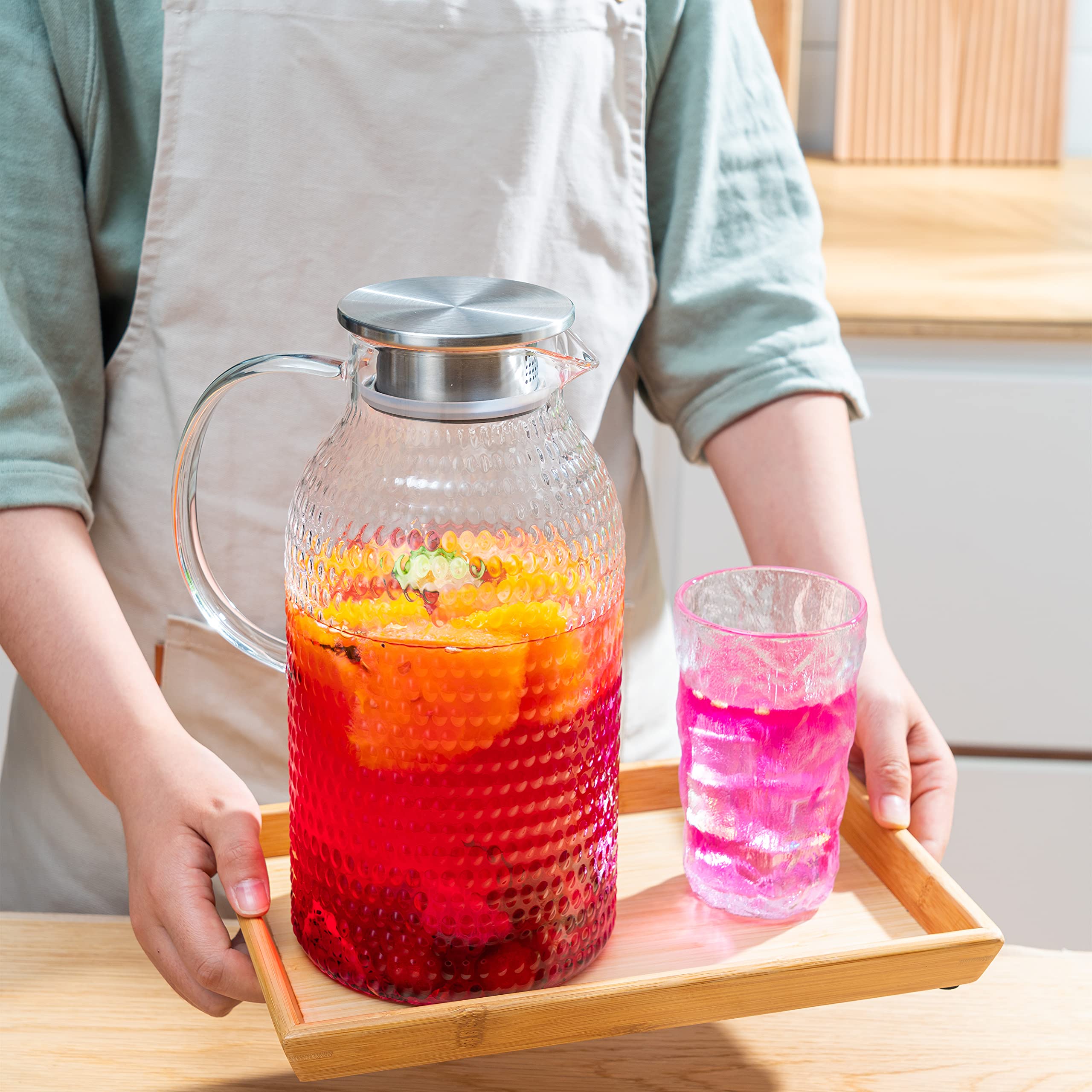 Karafu 100 Oz Borosilicate Glass Pitcher with Lid, Hot Cold Water Tea Jug