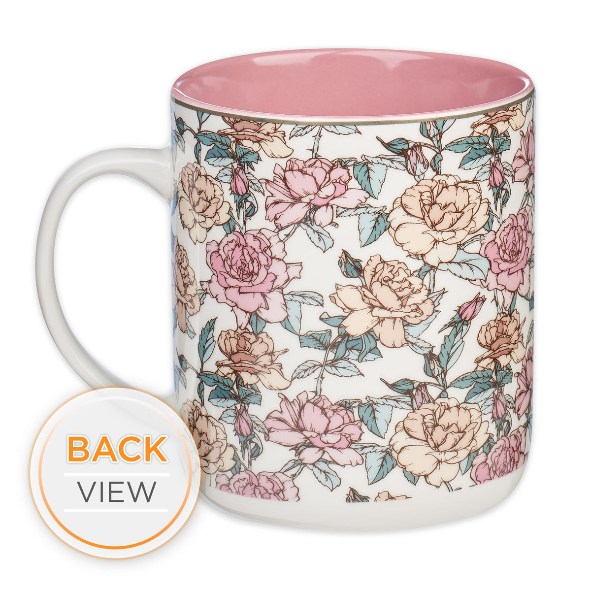 Christian Art Gifts Pink Floral Ceramic Coffee Mug – 14 oz. Lead and Cadmium-free Non-toxic Inspirational Scripture Coffee and Tea Mug for Women with Bible Verse: My Strength and My Song –Psalm 118:14