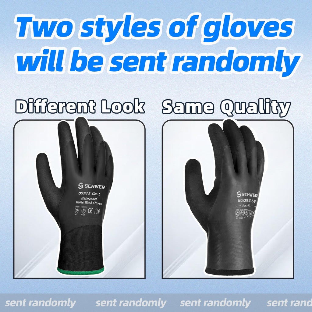 Schwer 2 Pairs Waterproof Winter Work Gloves Latex Coated, CR3302-B, XXL
