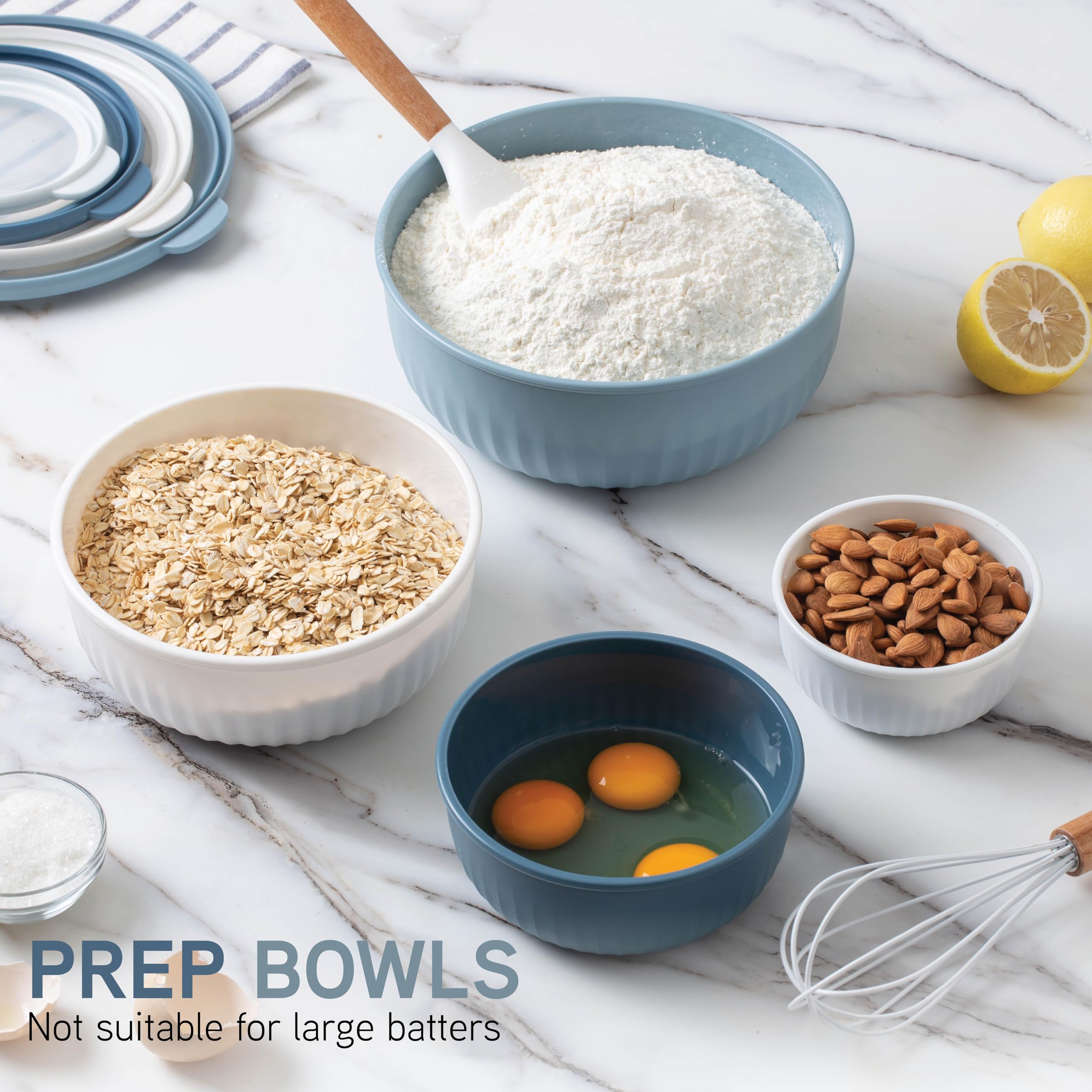 COOK WITH COLOR Prep Bowls with Lids- Wide and Deep Nesting Plastic Small Mixing Bowl Set with Lids, 8 Piece Set - Wide Bowls, Blue/Grey