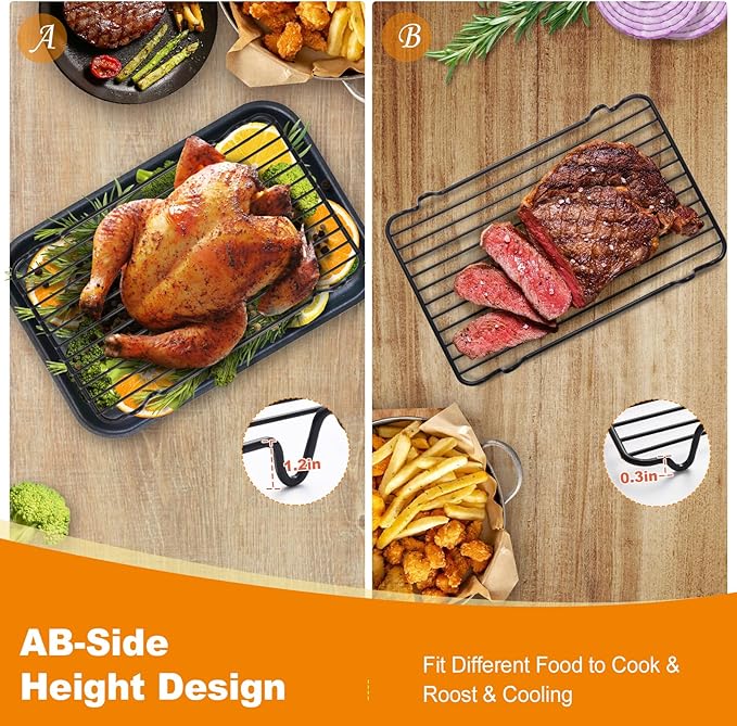 Roasting Rack,Heavy Duty Turkey Rack for Roasting Pan,Oven Roasting Rack Insert for Baking,Oven Cooking,Cooling and Grilling with Integrated Feet,Nonstick Coating,Dishwasher Safe(12"x 7.5")