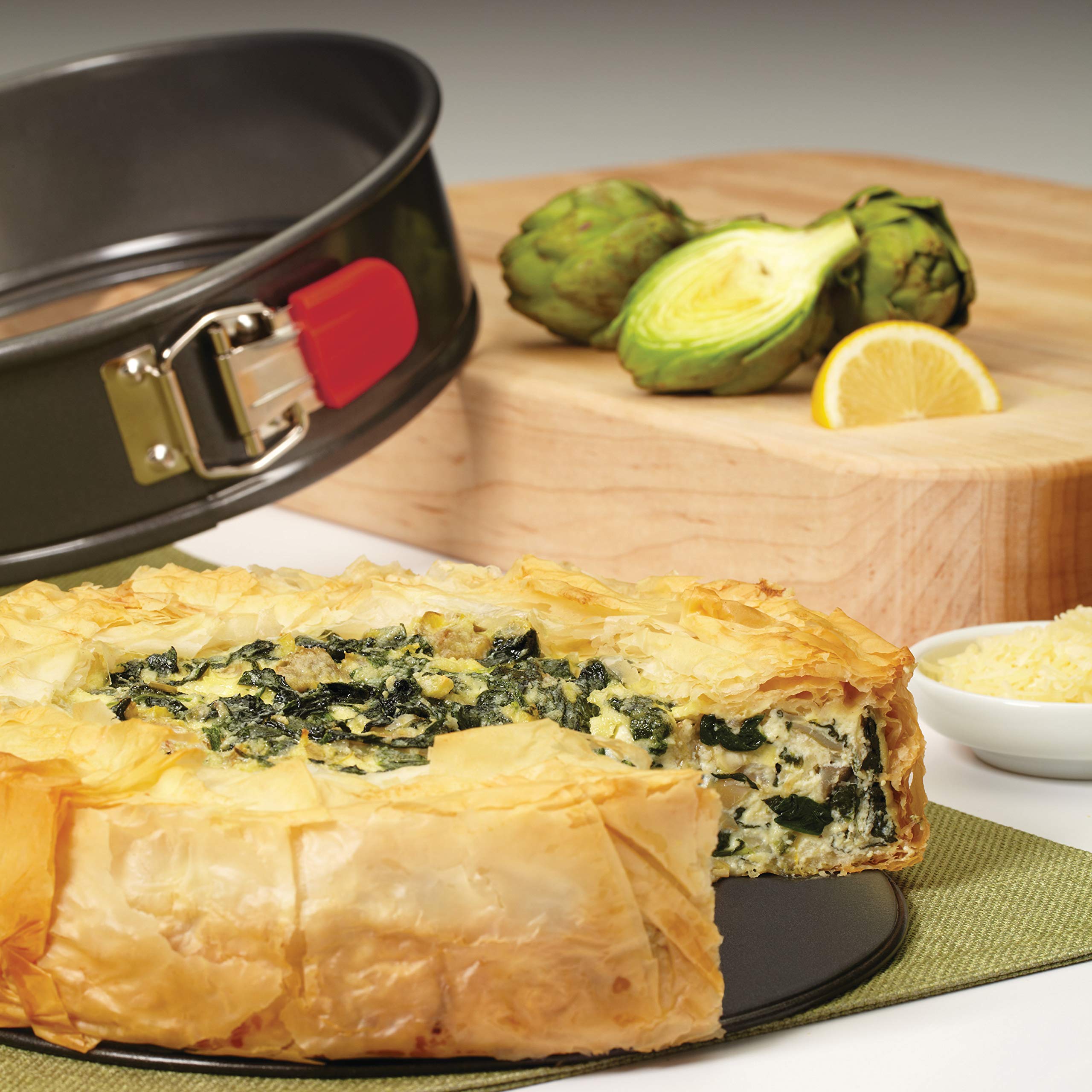 Rachael Ray 47964 Oven Lovin' Nonstick Bakeware Springform Baking Pan With Grips / Nonstick Springform Cake Pan With Grips / Nonstick Cheesecake Pan With Grips, Round - 9 Inch, Gray