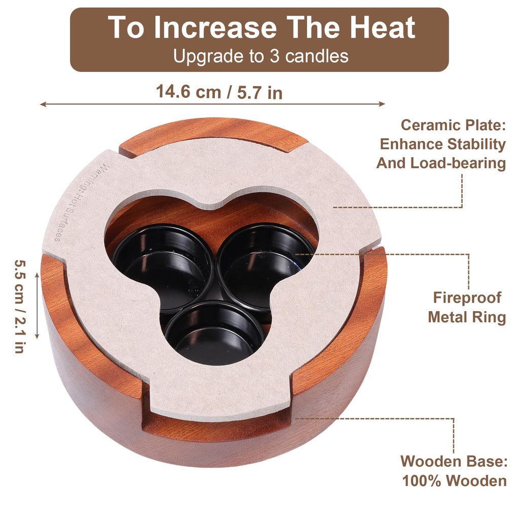 Teapot and Food Warmer, Portable Food Warmer for Camping and Traveling, Upgrade to 3 Candles to Increase The Heat, Ideal for Winter Tea Gathering