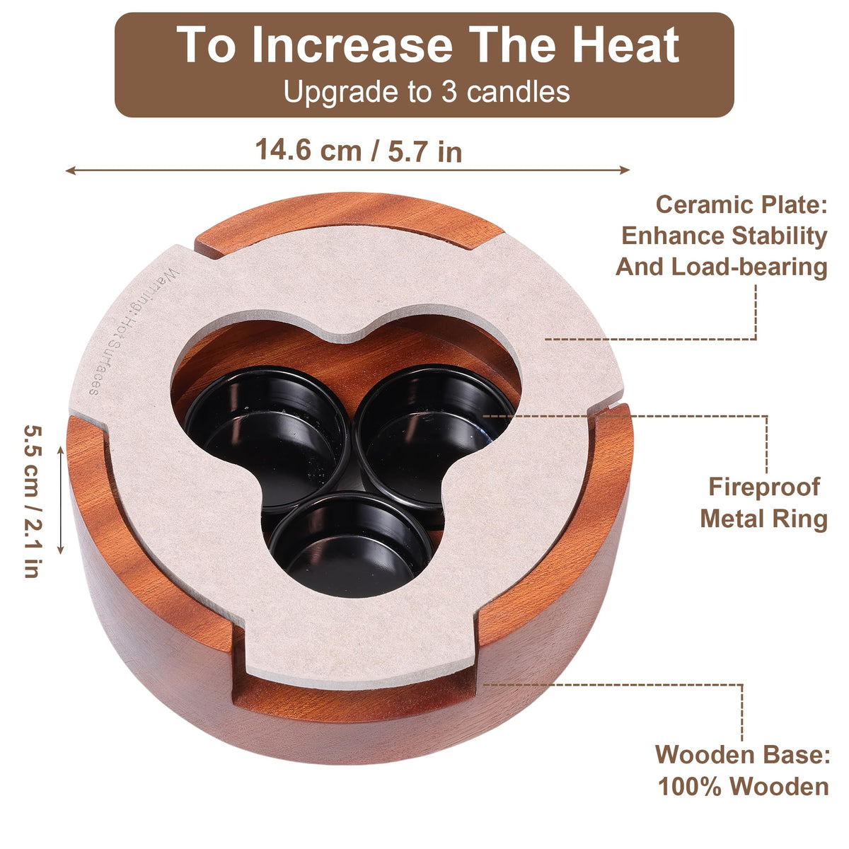 Teapot and Food Warmer, Portable Food Warmer for Camping and Traveling, Upgrade to 3 Candles to Increase The Heat, Ideal for Winter Tea Gathering