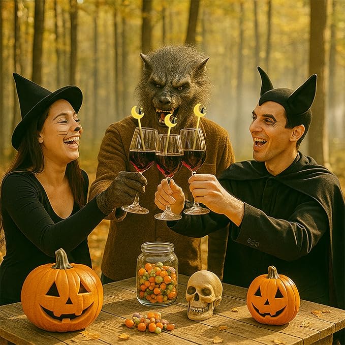 30 Pcs Halloween Swizzle Sticks Plastic Coffee and Cocktail Stirrers Fall Thanksgiving Drink Stirrers Cocktail Mixers for Halloween Fall Autumn Party Tea Coffee Bar Decoration(Moon and Cat)