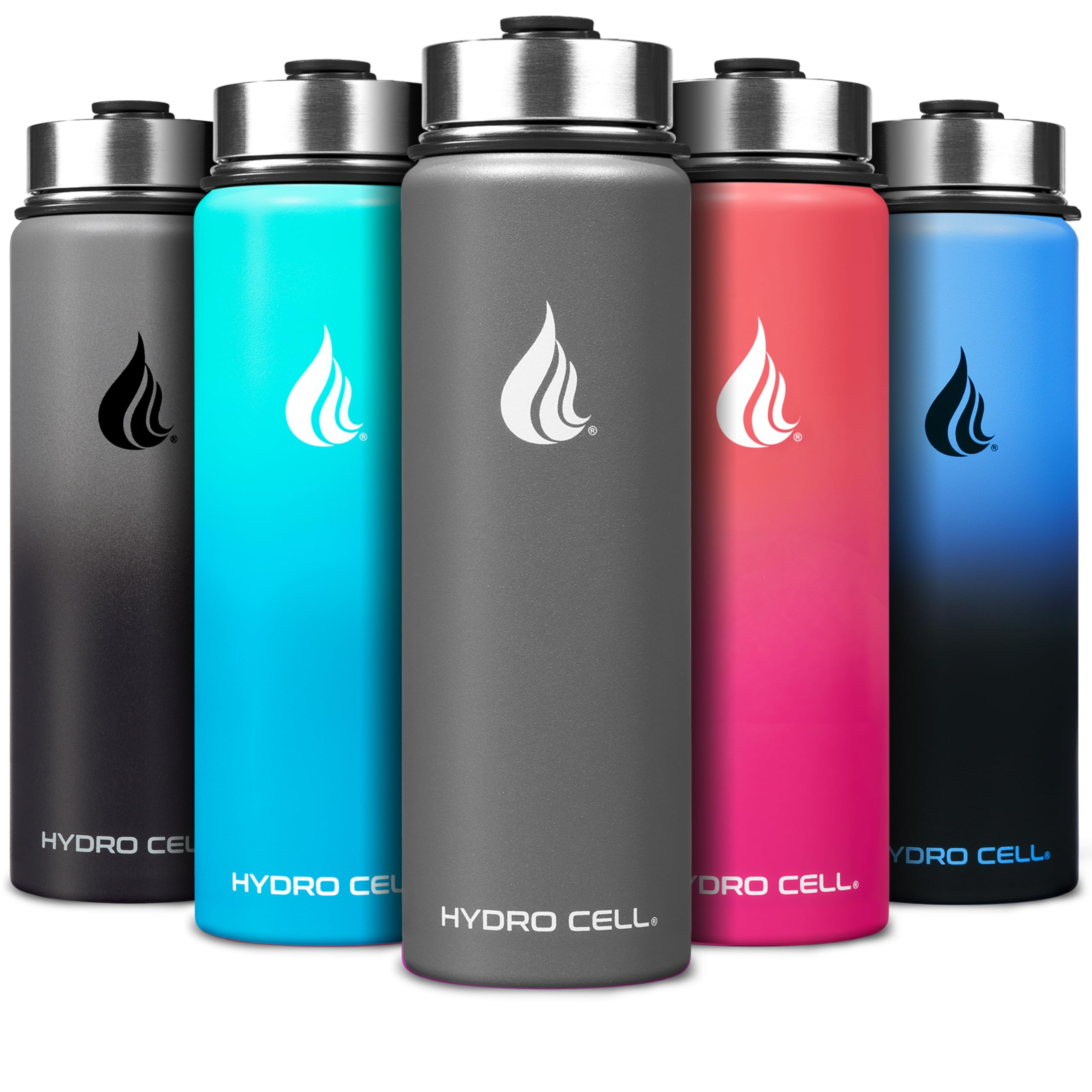 HYDRO CELL Stainless Steel Insulated Water Bottle with Straw - For Cold & Hot Drinks - Metal Vacuum Flask with Screw Cap and Modern Leakproof Sport Thermos for Adults (Graphite 24oz)
