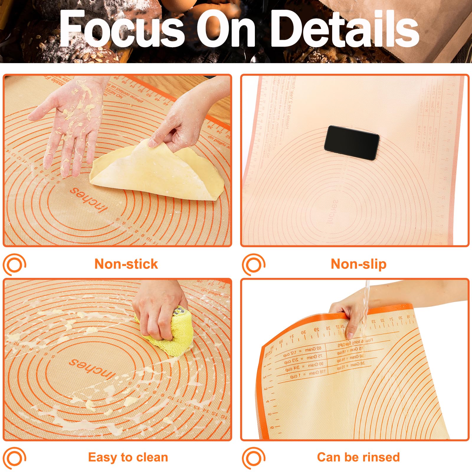 Silicone Pastry Mat 34x26 Inch Nonstick Baking Mat -Perfect for Doug, Pastry, Bread, Dough Rolling, Kneading Board, Pie Crust, Fondant, Pasta/Pizza, Kitchen Counter Mat
