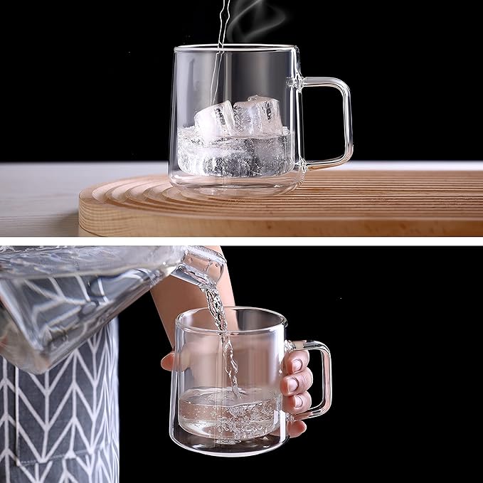 CNGLASS Double Wall Glass Coffee Mugs 15.2oz(450ml),Large Clear Insulated Glass Espresso Cup with Handle,Set of 1