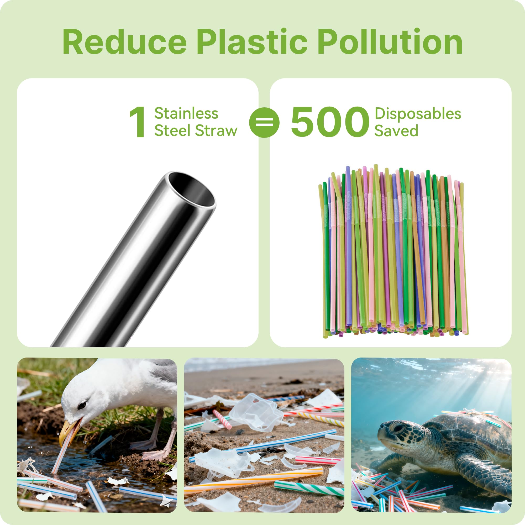 Metal Straws With Silicone Tip For Stanley Adventure Quencher H2.0 Tumbler 14 oz 20 oz, Short Straw Replacement Stainless Seel Straws Reusable For STANLEY Cups 14oz,20 oz, Dishwasher Safe(Apple Green)