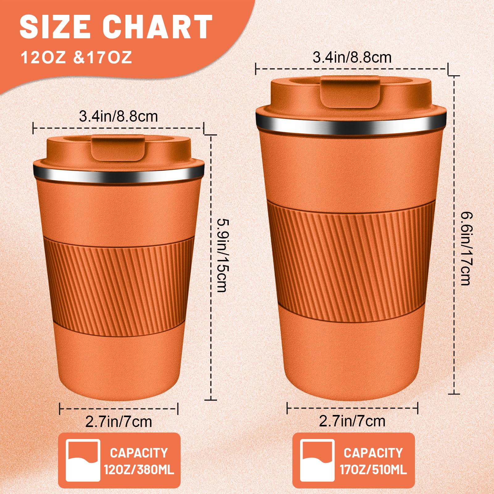 DUBUXW Insulated Coffee Tumblers with Flip Lid 12oz / 17oz, Stainless Steel Coffee Mug Leak Proof, Vacuum Insulated Coffee Mug Reusable Cup, Keeps Cold and Hot for Coffee Tea