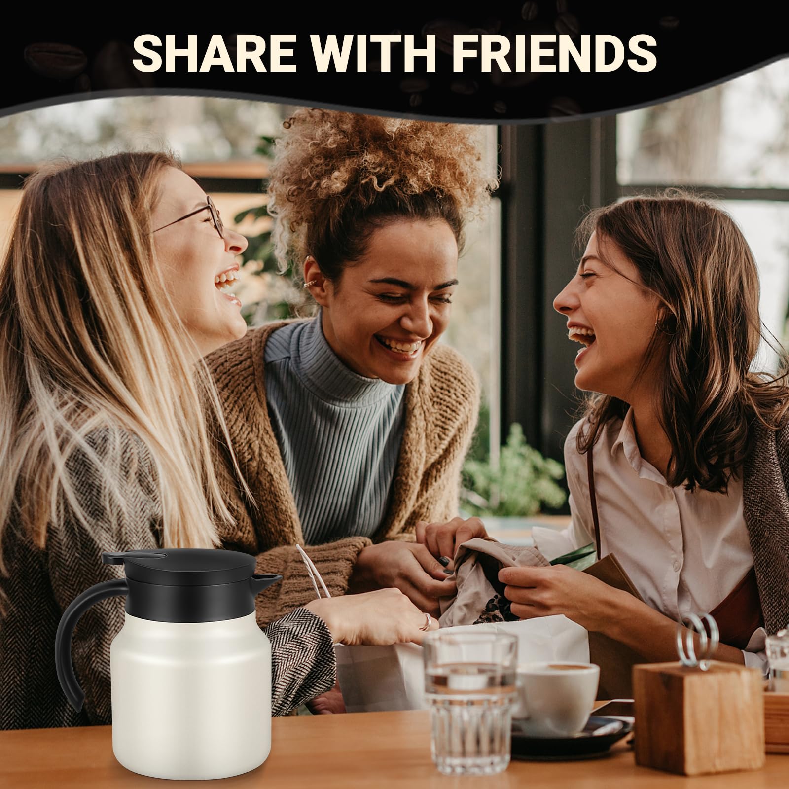 WYHVAND Small Insulated Coffee Carafe, 27 oz, Keeps Hot for 12H, Cream