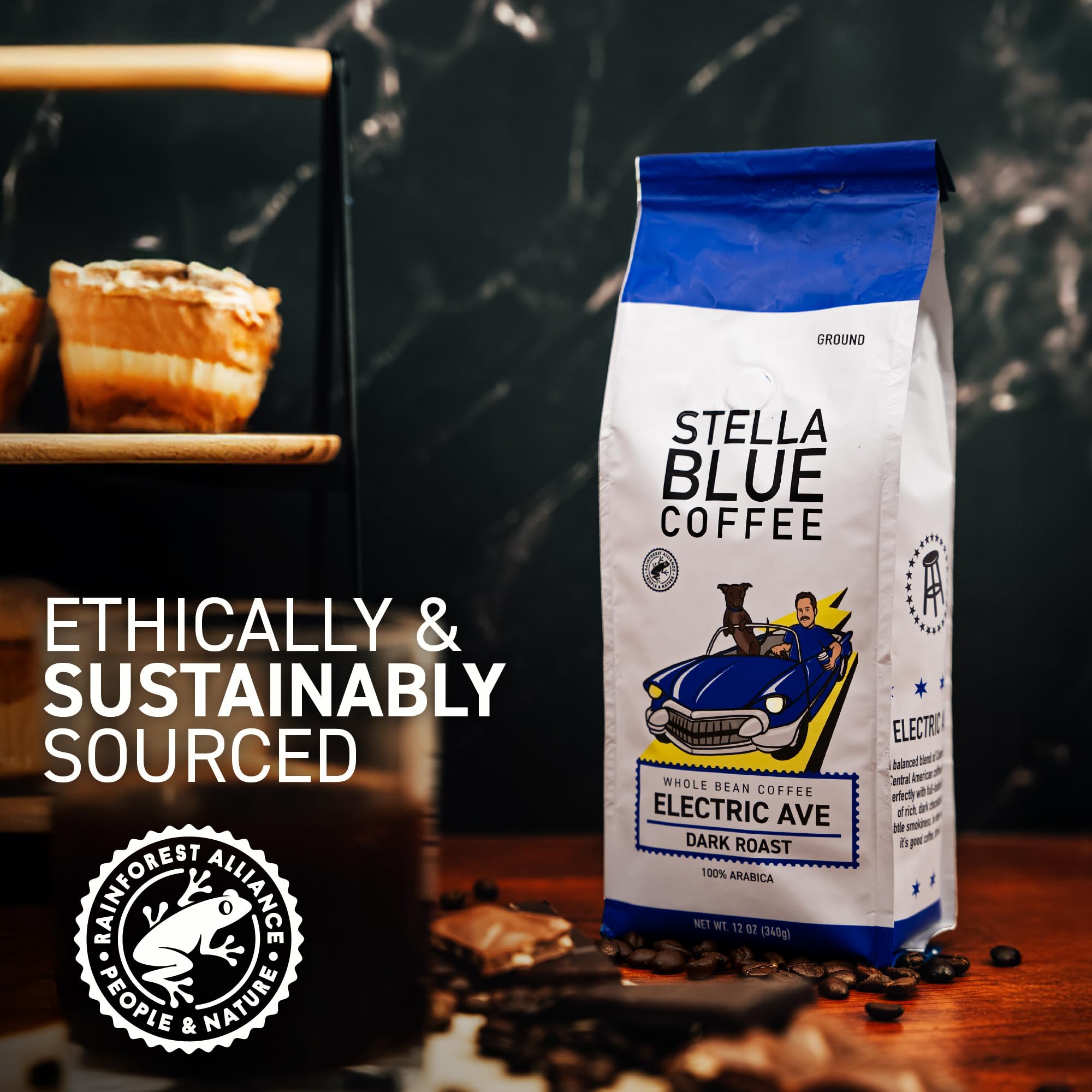 Ground Coffee, Electric Avenue Blend, Dark Roast, Arabica Beans, 12oz Bag