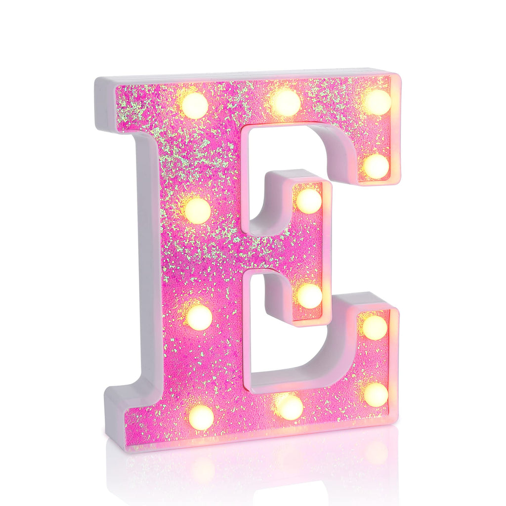 Foaky Pink Light up Letters，Pink Party Decorations,Girls Room Decor,Glitter Light Up Letters,Alphabet Letter Sign for Night Light Birthday Party Girls Gifts, Home Bar Decoration（E）
