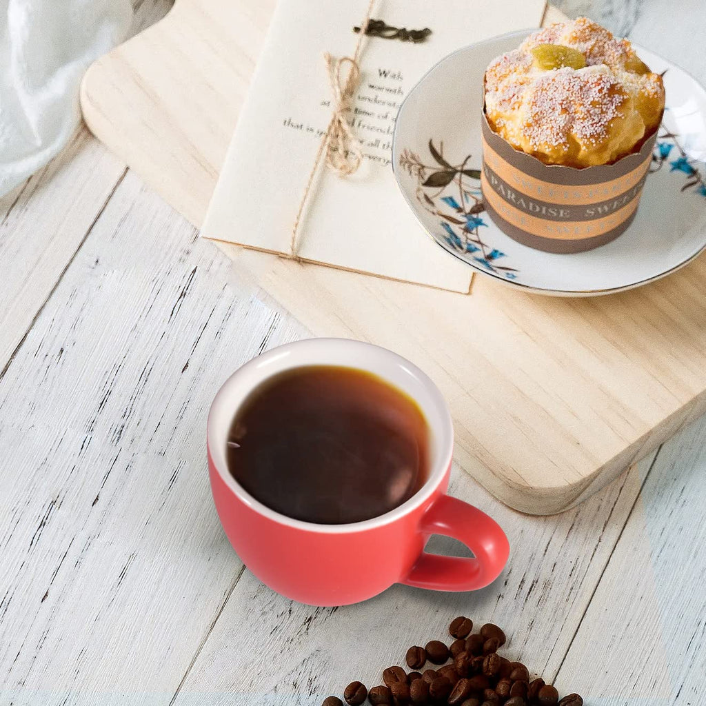 homEdge Mini Porcelain Espresso Cup, 3 Ounces / 90 ml Tiny Coffee Mugs Demitasse for Espresso, Tea- Red