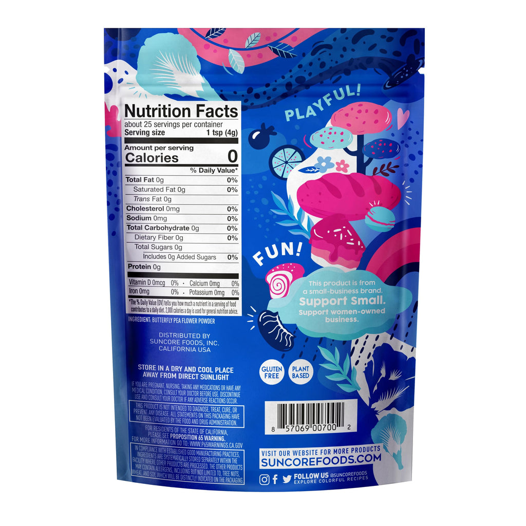 Suncore Foods Butterfly Pea Flower Powder 3.5oz | Gluten Free | Vegan