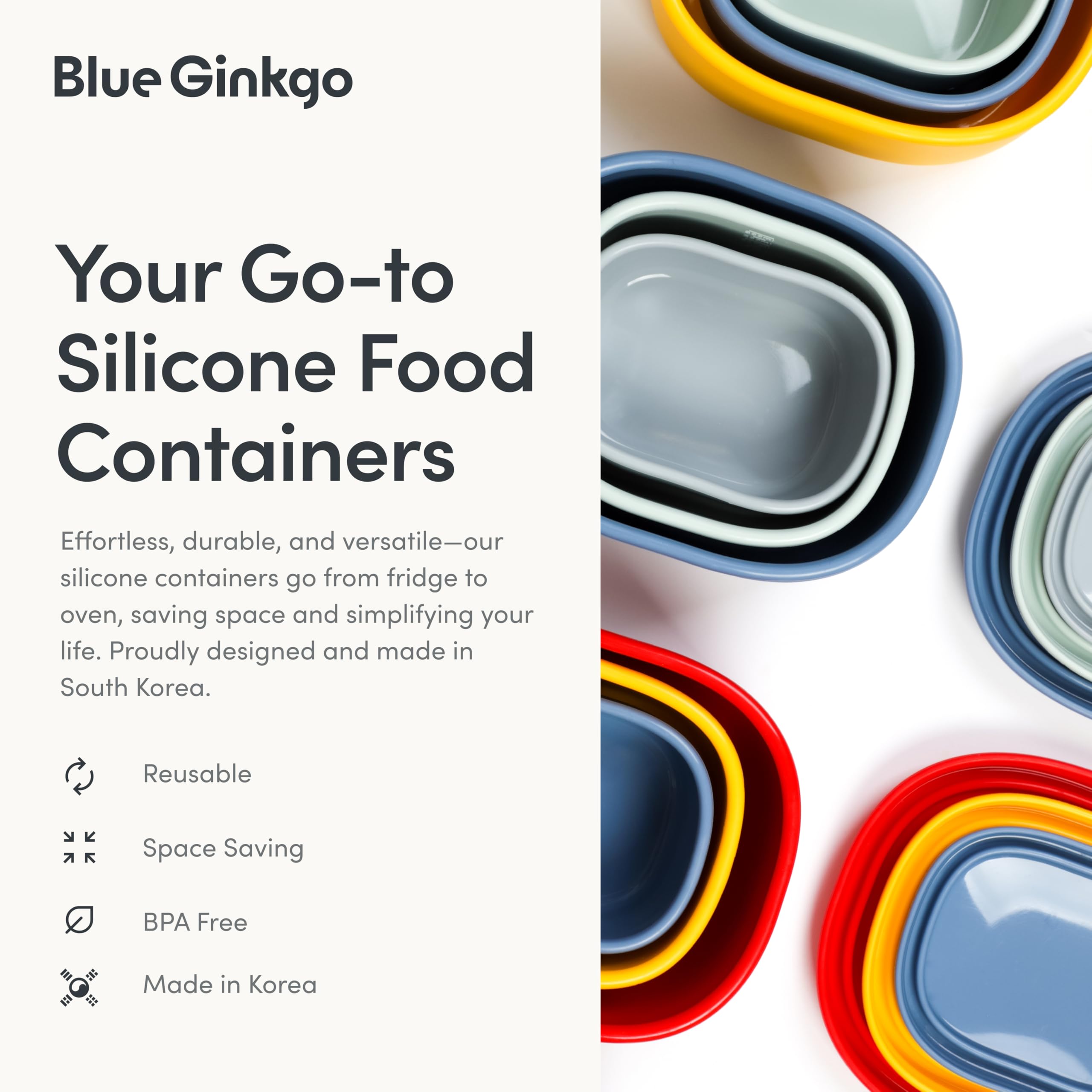 BLUE GINKGO Nesting Silicone Containers - Set of 3 Hard-Shell Silicone Food Storage Containers | BPA Free, Airtight, Dishwasher and Freezer Safe (6.7oz, 10oz, 20oz) - Red
