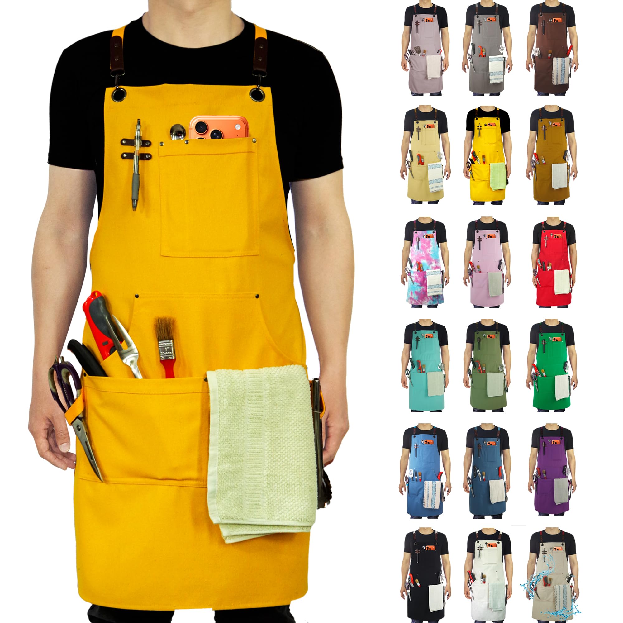 Stenffy Kitchen Apron, Work Apron, Canvas Apron, Yellow