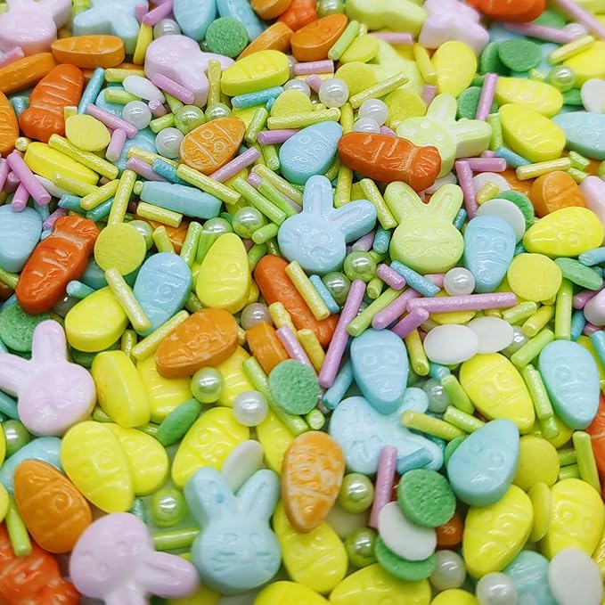 Easter Sprinkles Rabbit & Carrot & Eggs Cake Decorations Topper Edible Themed Sprinkles for Cake, Cookies, Chocolate Desserts,Ice Cream 4.58OZ