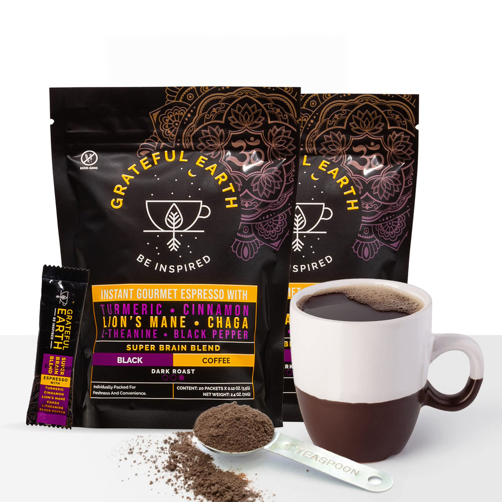Grateful Earth Instant Espresso Coffee With Lion's Mane, 2 Bags, 40 Ct