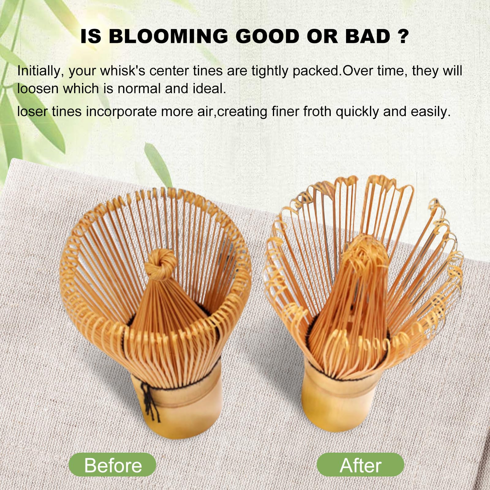 Cemruy Matcha Whisk Set (4pcs, Bamboo, White)