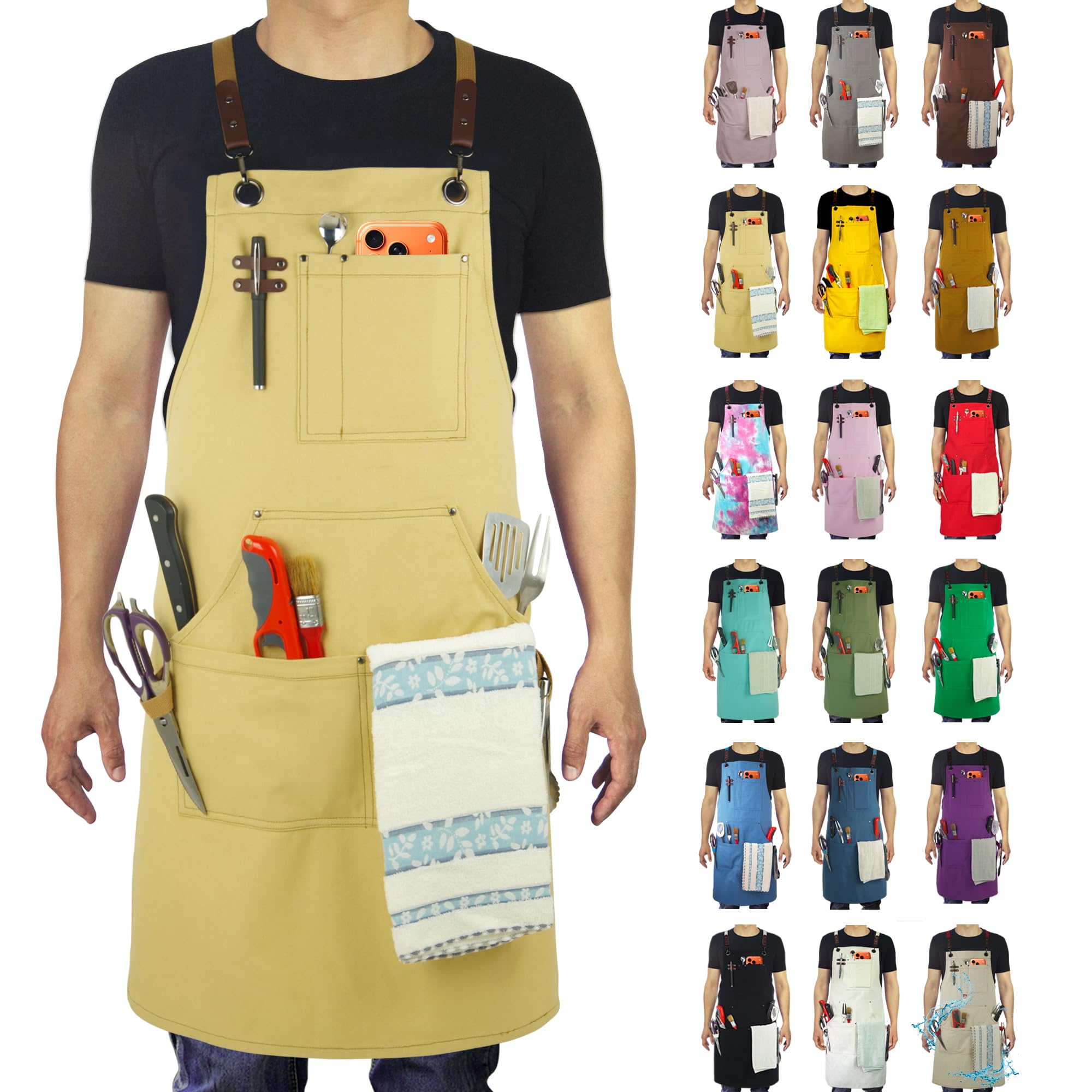 Stenffy Kitchen Apron, Work Apron, Canvas Apron, Amber
