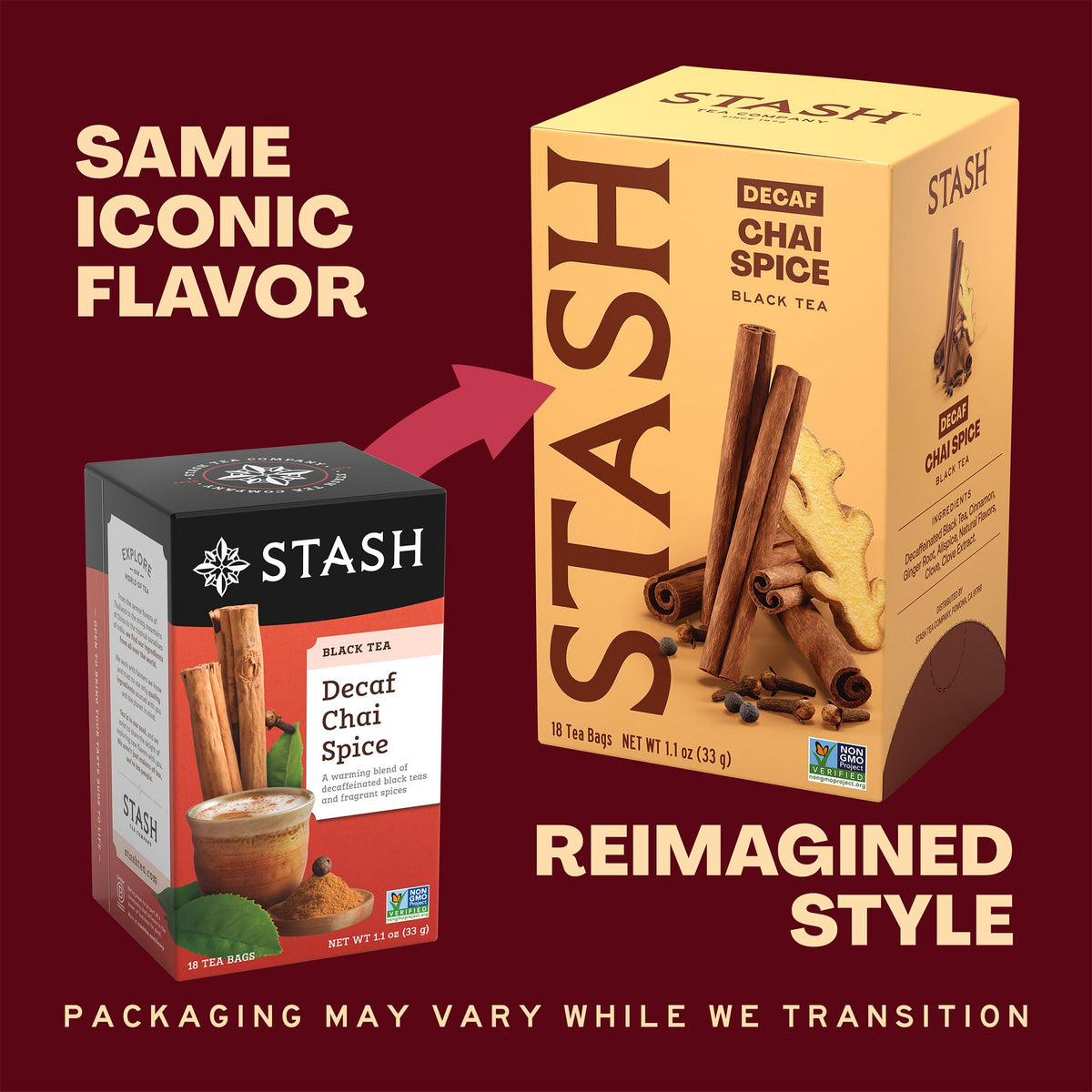 Stash Tea Decaf Chai Spice Black Tea - Decaf, Non-GMO Project Verified Premium Tea with No Artificial Ingredients, 18 Count (Pack of 6) - 108 Bags Total