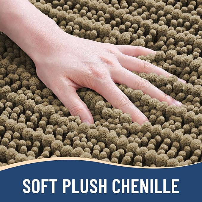 Arotive Luxury Chenille Bathroom Rug Mat, Extra Soft Thick Absorbent Shaggy Bath Rugs, Non-Slip Machine Wash Dry, Plush Bath Mats for Bathroom, Shower and Tub, 30x17, Camel
