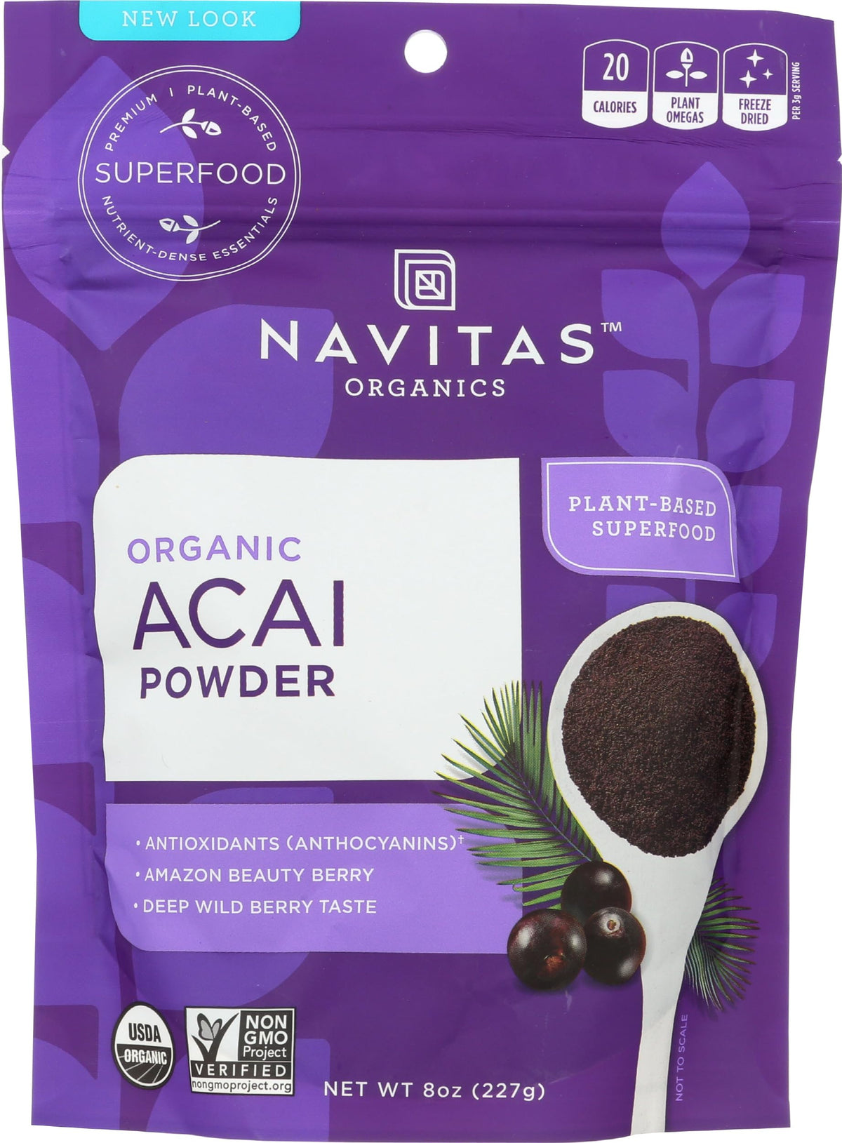 Navitas Organics Acai Powder – for Smoothie Bowls, Oatmeal, Dips, Sauces & More – Antioxidants, Omega 3 6 9, Fiber - USDA Organic, Non GMO, Kosher, Gluten Free, Keto (8oz. Bag, 76 Servings)