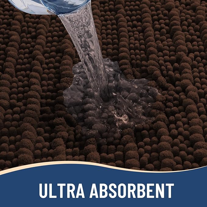 Arotive Luxury Chenille Bathroom Rug Mat, Extra Soft Thick Absorbent Shaggy Bath Rugs, Non-Slip Machine Wash Dry, Plush Bath Mats for Bathroom, Shower and Tub, 70x24, Brown