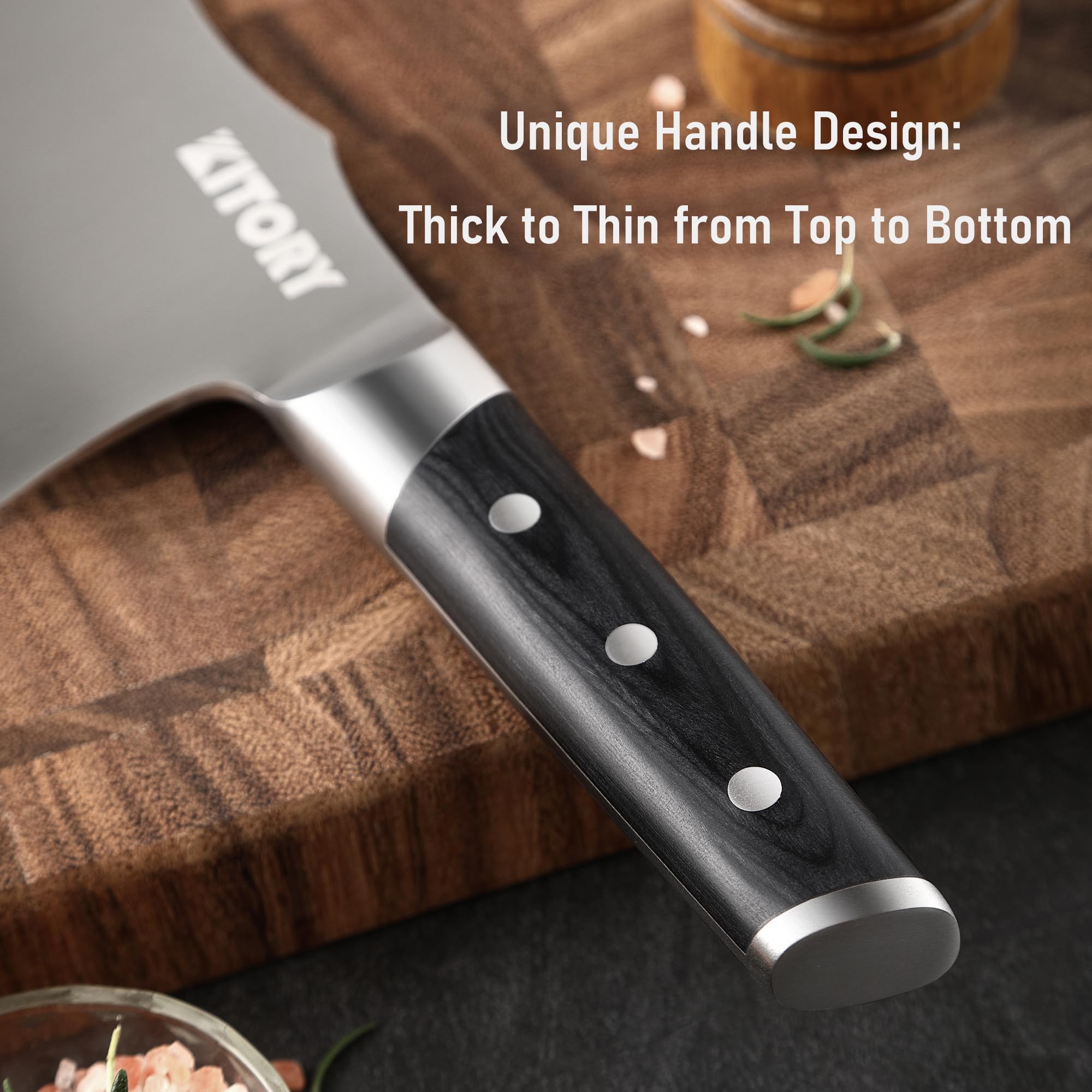 Kitory Meat Cleaver for bones and frozen meat - 7 inch German High Carbon Stainless Steel Kitchen Chopping Knife Blade, Ergonomic Wodden Handle with Enhanced Bolster - Gifts Box Included
