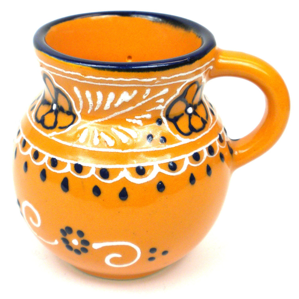 Global Crafts Mexican Pottery Mugs - Encantada Hand-Painted Mugs - 2-Pack Mango Beaker