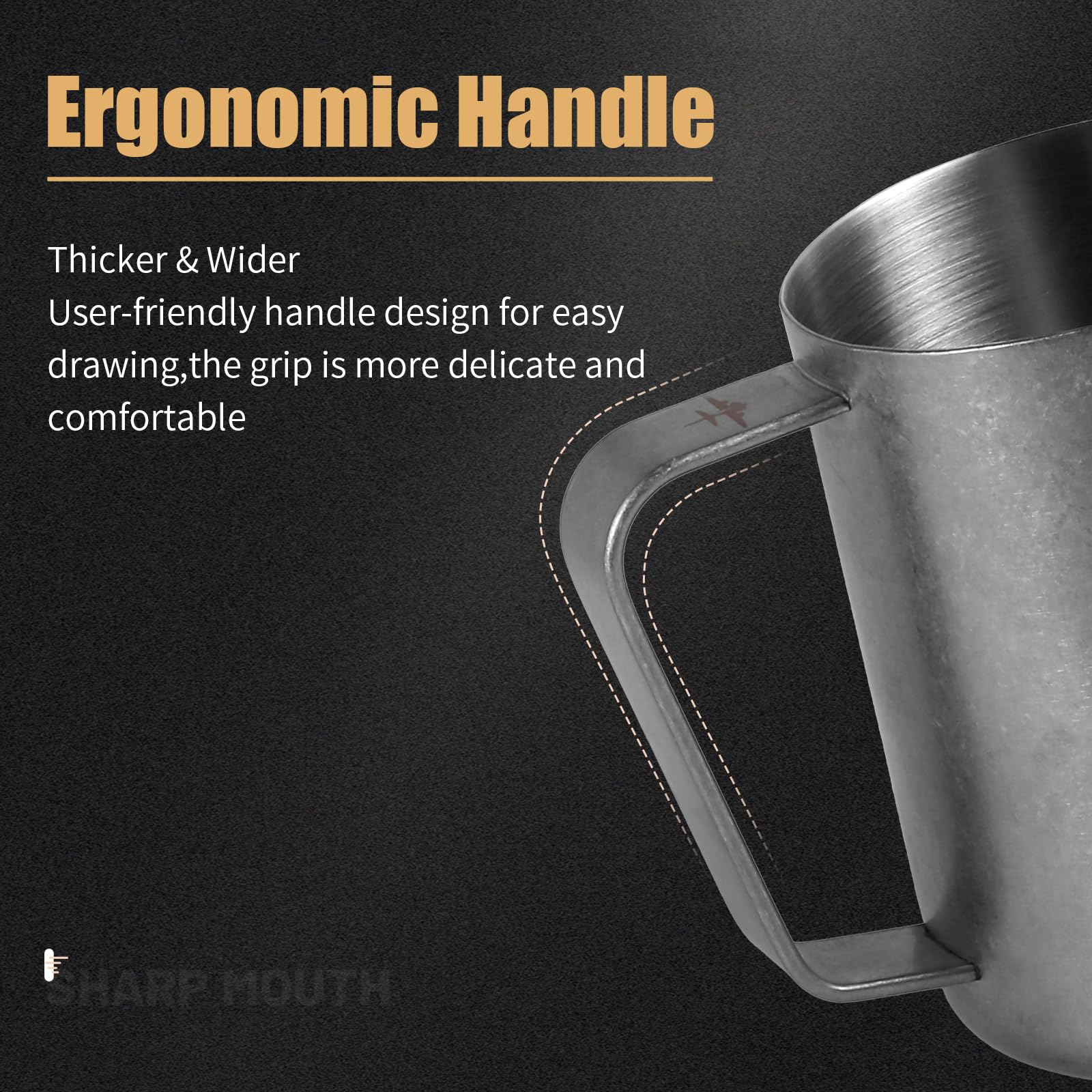 MHW-3BOMBER Milk Frothing Pitcher, 16oz/450ml Milk Frother Cup for Barista, SUS304 Stainless Steel Espresso Steaming Pitchers for Milk/Coffee/Latte Art, P3027SS-OS