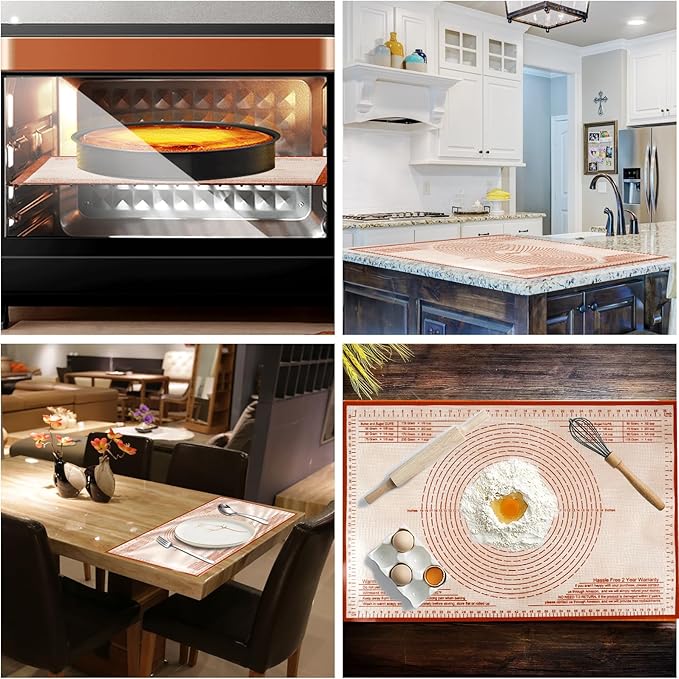 Silicone Pastry Mat 34X26 Inch Extra Large Baking Mat with Measurements for Dough Rolling, Kneading Board, Kitchen Counter Mats for Dough, Pastry, Fondant, Pie Crust, Cookies, Bread, Pasta, Pizza