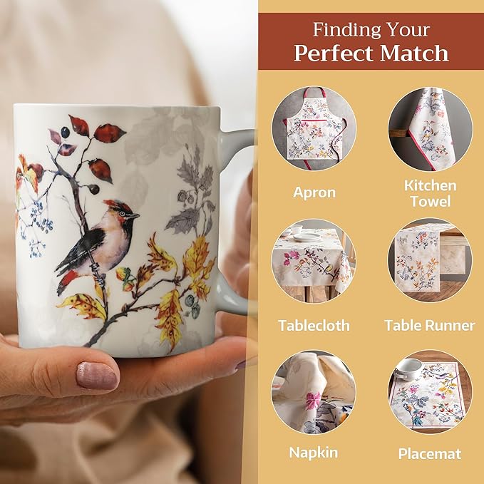 Maison d' Hermine Coffee Mug with Handles Fine Bone China Mugs Pack of One Tea Cups for Hot Beverages Cappuccino Latte Home Restaurant Office Perfect for Gift (Equinoxe - Beige Sparrows, 12 Ounce)
