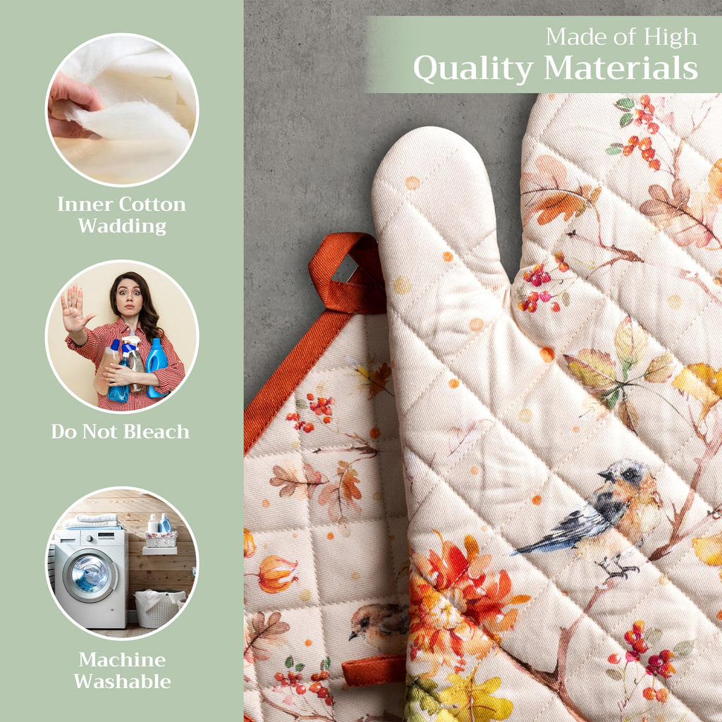 Maison d' Hermine 100% Cotton Oven Mitt & Pot Holder Set (7.5"x13" & 8"x8")