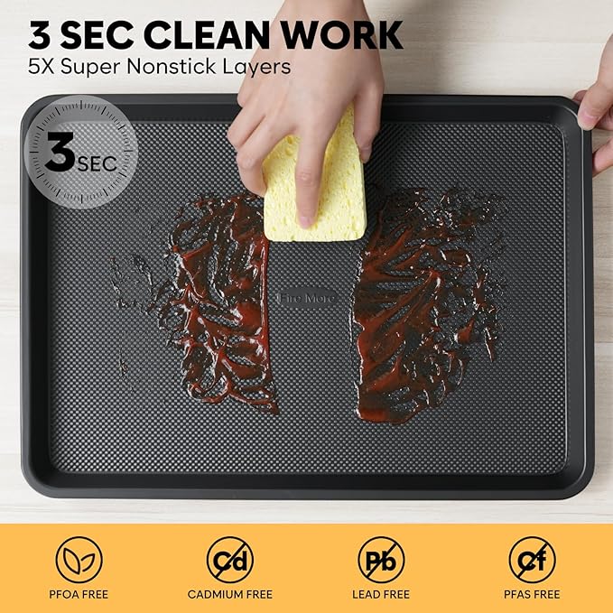 Cookie Sheet for Baking, Ceramic Baking Sheet Jelly Roll Pan, Thicker Carbon Steel Baking Sheet Non Stick, 15.3 x 11.3 Inch Baking Tray for Oven