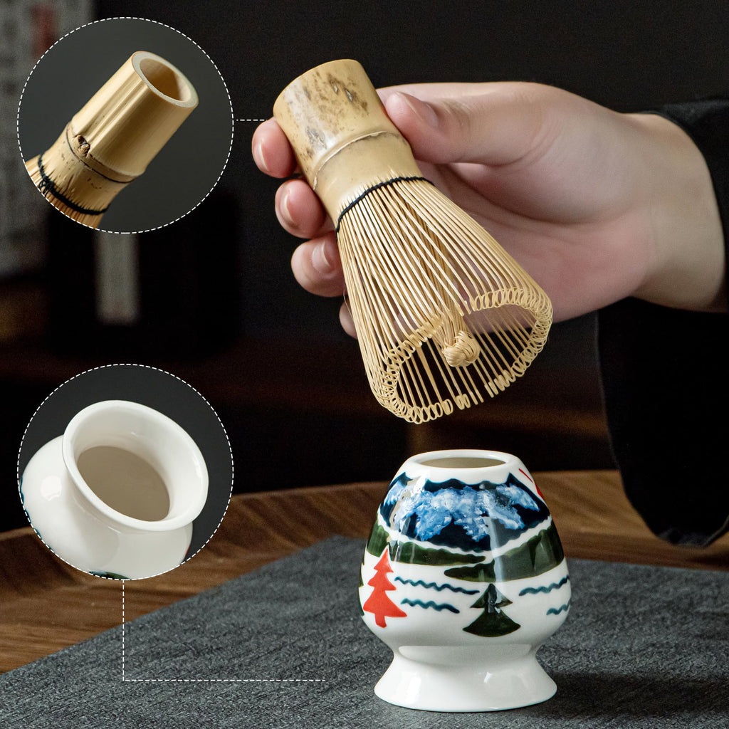 Matcha Whisk Set with Spout, Bowl & Holder, Cute Ceramic Japanese Teacups