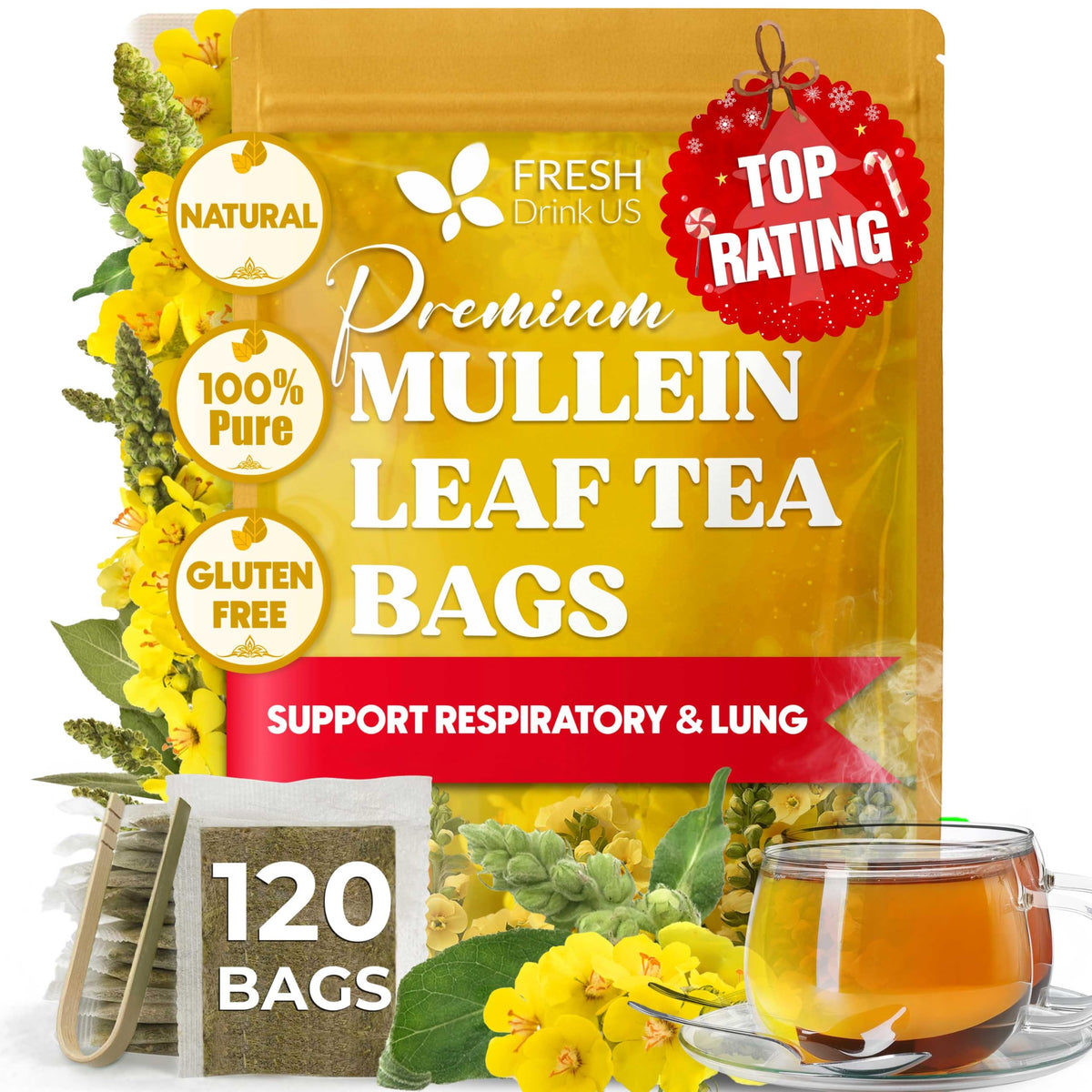 FreshDrinkUS, Premium 100 Bags Butterfly Pea Flowers Tea, 100% Natural and Pure, Made with Eco-Conscious Tea Bag, No Sugar, No Caffeine, No Gluten, Vegan.