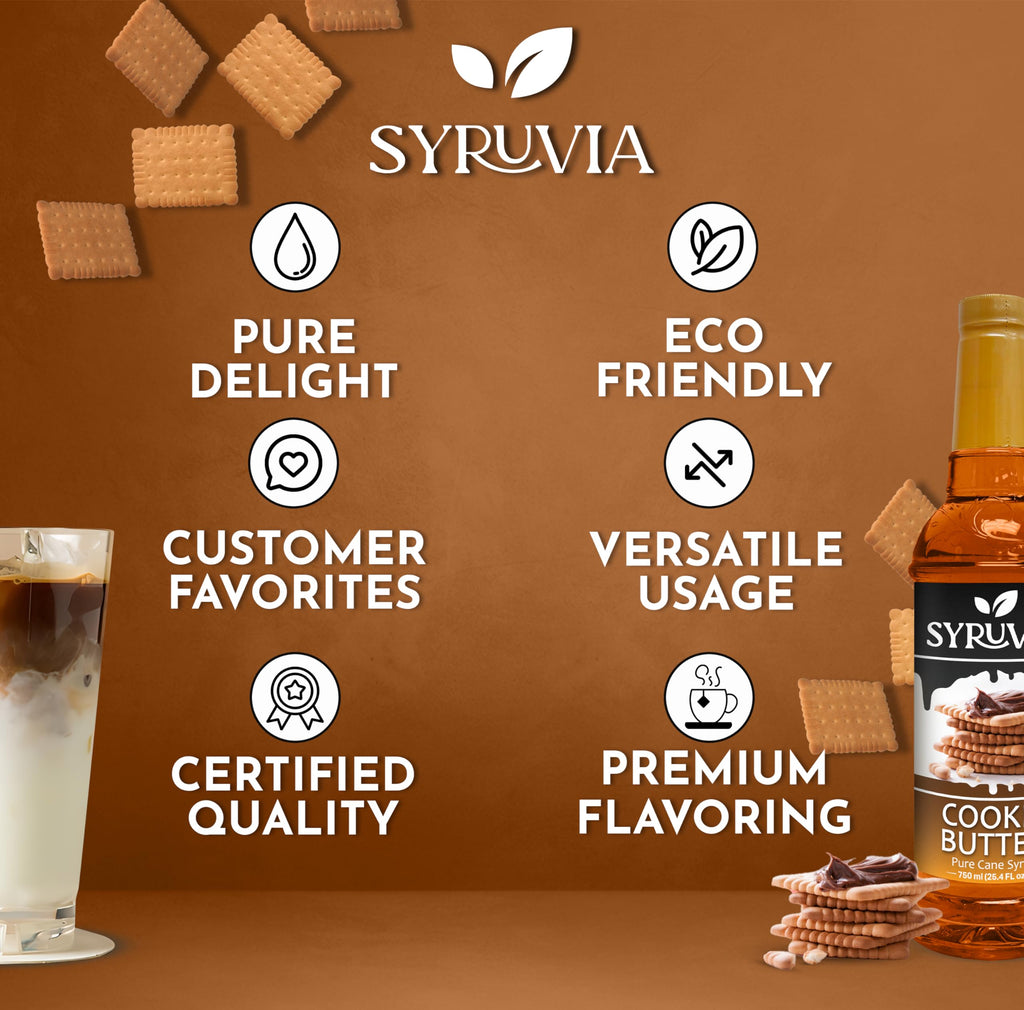 Syruvia Coffee Syrup, Cookie Butter Flavored Syrup for Drinks, Lattes, and Desserts – 25.4 fl oz