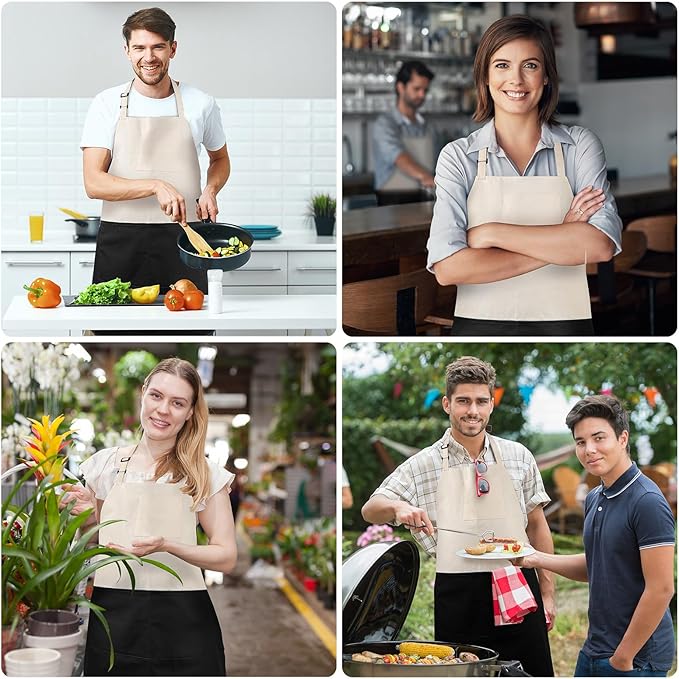 Chef Apron Unisex Two-Tone Professional Kitchen Bib Apron with 2 Pockets Cooking, Grilling, and Baking Gift