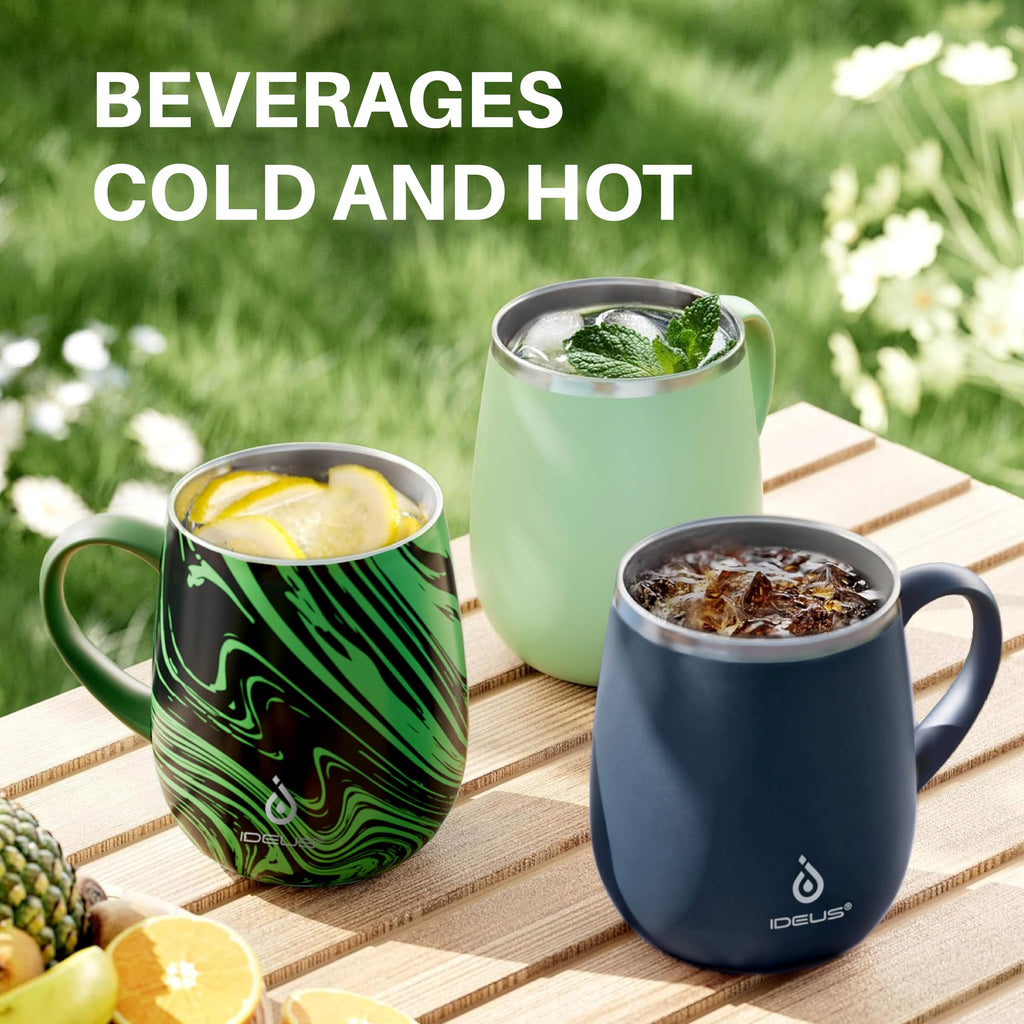 Ideus 16 oz Insulated Coffee Mug with Handle and Lid, Double Wall Stainless Steel Vacuum Thermal Coffee Mug, Travel Coffee Cup Thermal Cup for Home and Office, Avocado Green